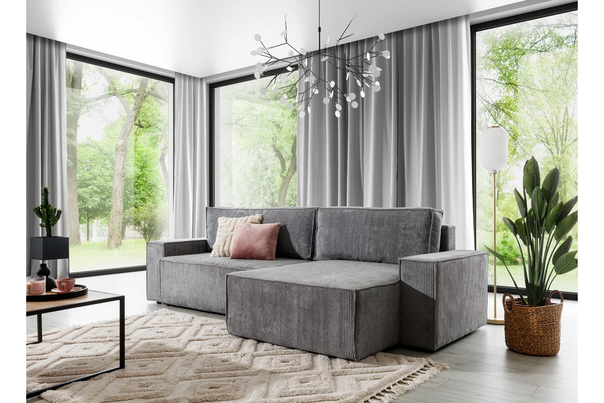 Dīvāns FIBI M labais stūris 283/90-77/144 cm pelēks - N1 Home