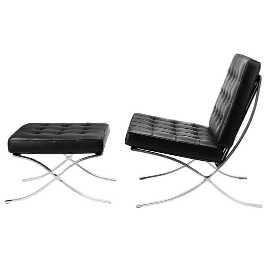 Krēsls Dot Design Barcelona Loreto ar kāju balstu dabīga āda 77x85x75 cm melns - N1 Home