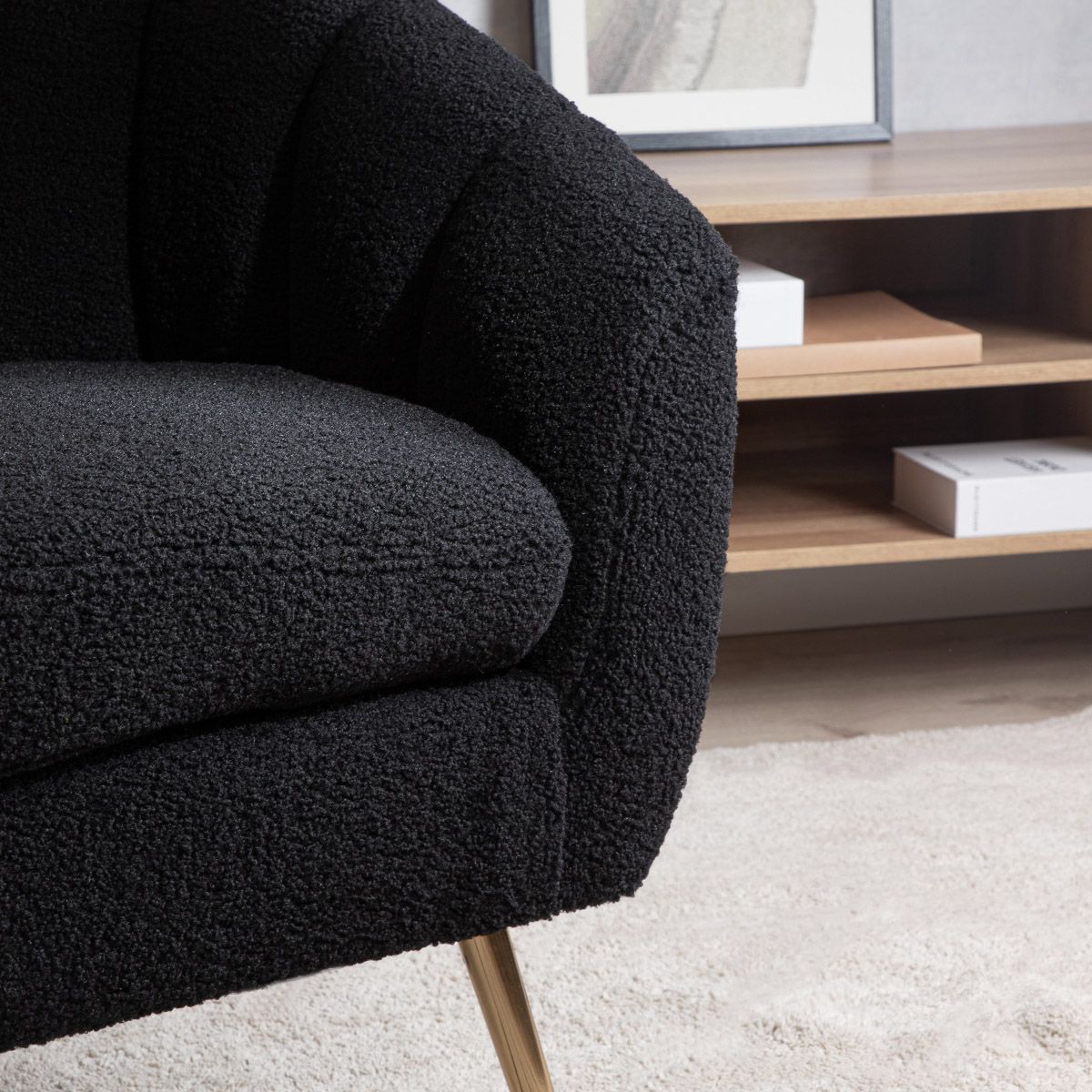 REIKA atzveltnes krēsls no melna bouclé auduma 78x73x79 cm - N1 Home