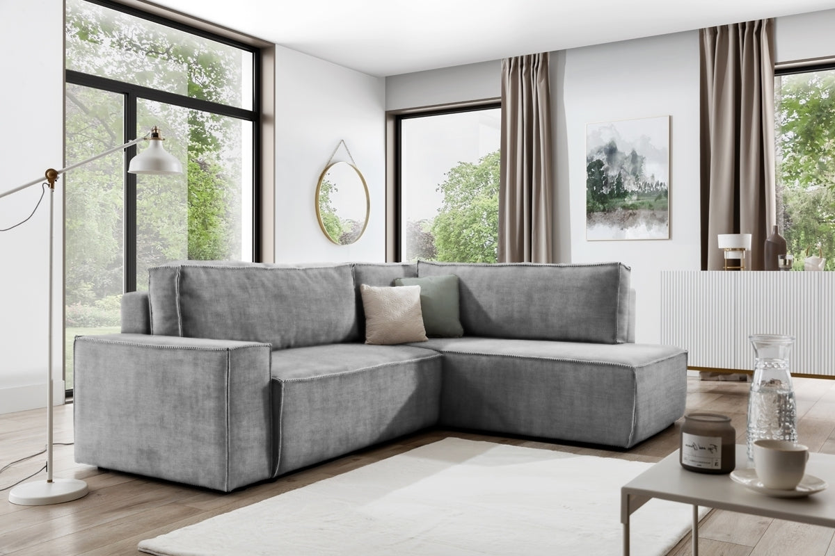 Dīvāns FIBI L labais stūris 254/90-77/203cm pelēks - N1 Home