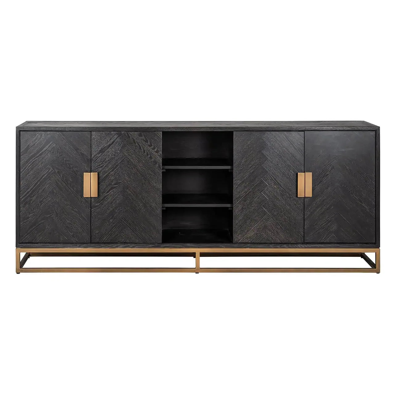 Kumode Blackbone misiņa 4 durvis Richmond Interiors 91/225/45 cm melna rustikāla - N1 Home