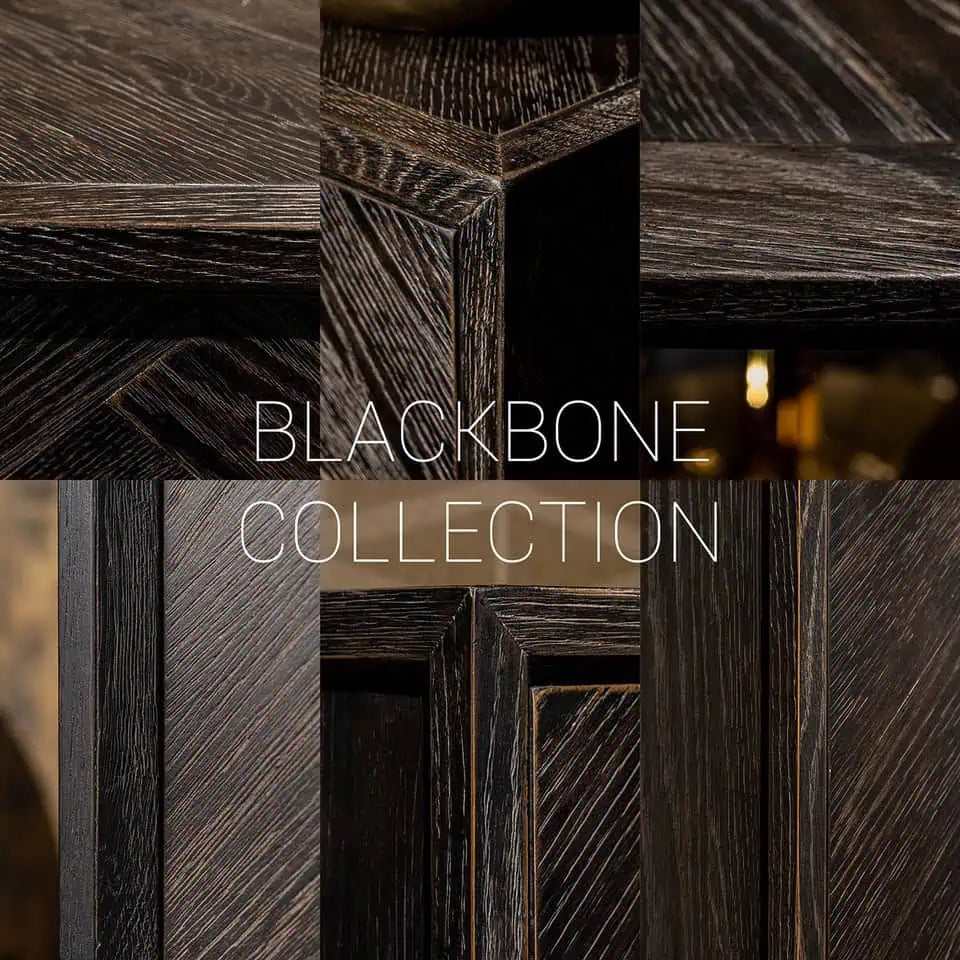 Kumode Blackbone sudraba krāsā ar 4 durvīm Richmond Interiors 90/225/45 cm melna rustikāla - N1 Home