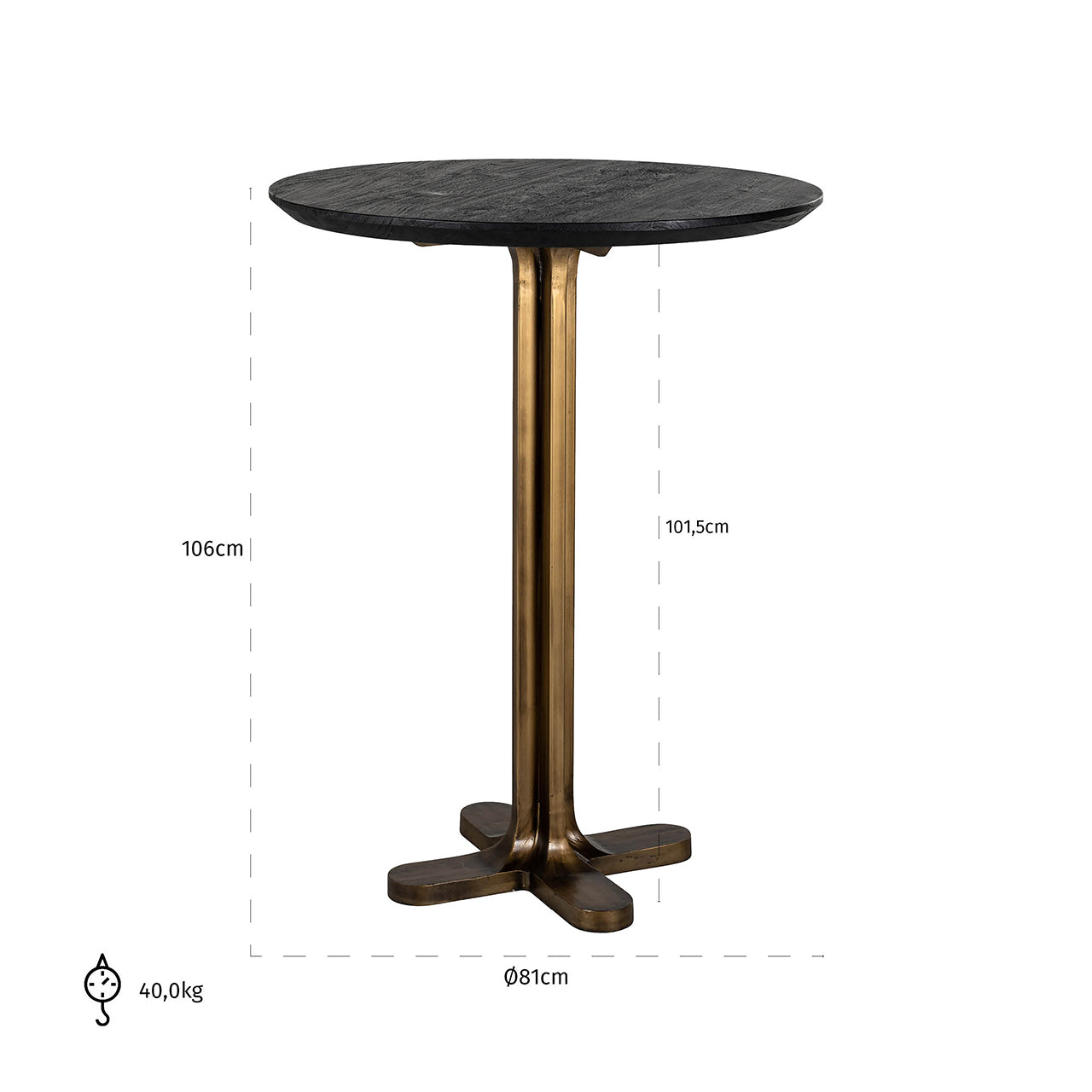 Bāra galds Revelin Richmond Interiors 106/81/81 cm melns/zelts