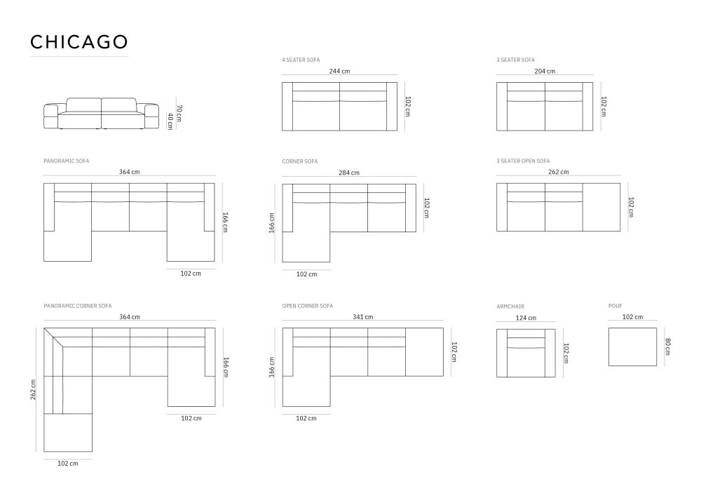 Dīvāns "Chicago" Cosmopolitan Design 204/102/70 cm pelēks Blu 13 - N1 Home
