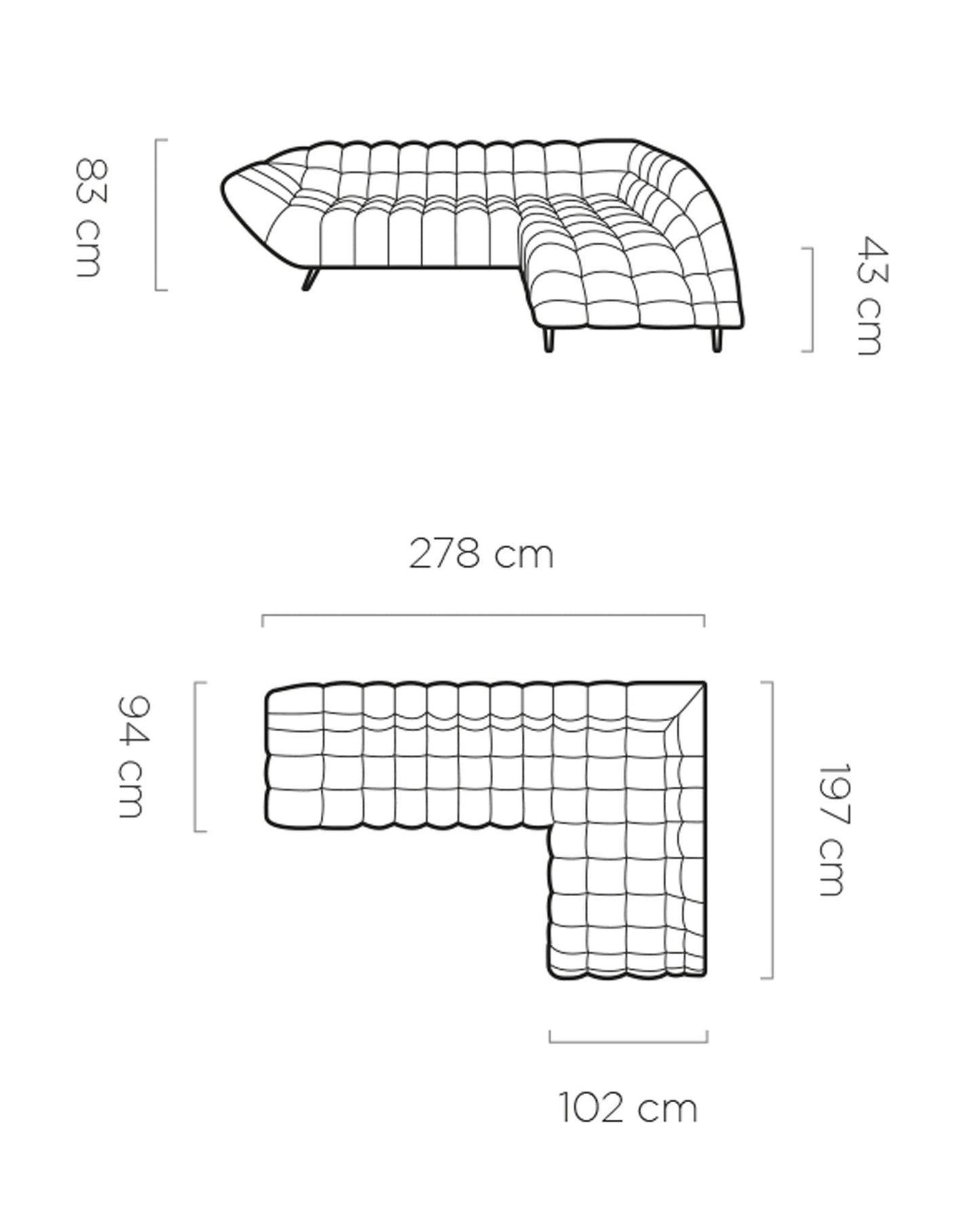 Dīvāns POKO 278/94/197 cm melns