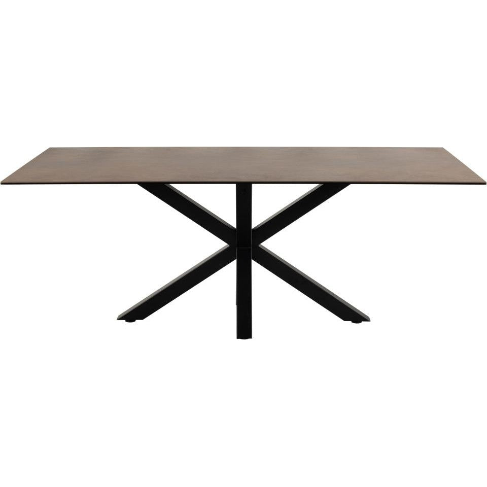 HEVE taisnstūra pusdienu galds 200x100x75,5 cm ūsgani brūna Lemco raupja keramika, krusteniska pamatne