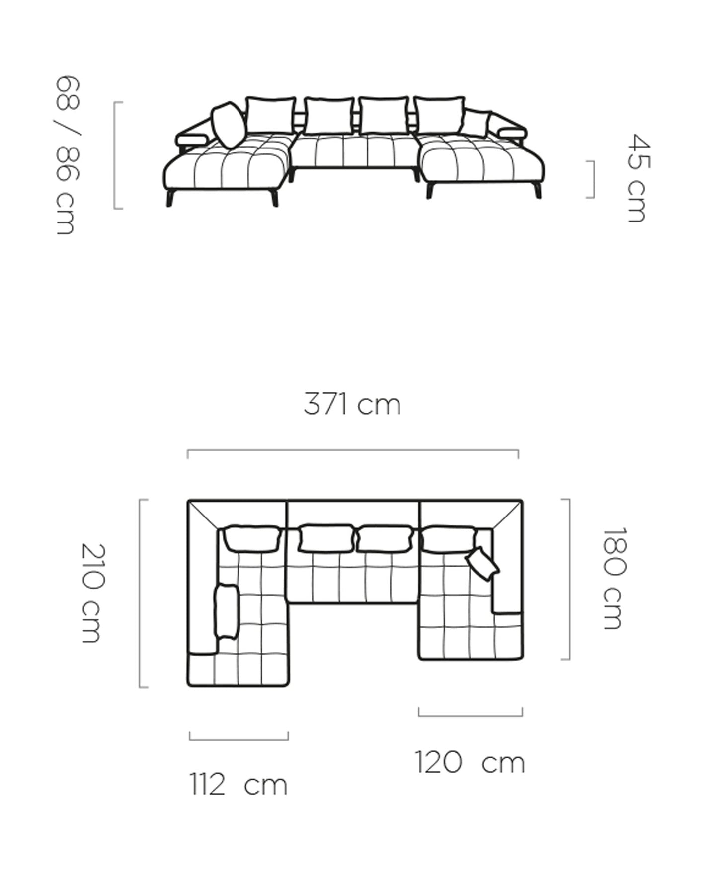 Dīvāns MAGNA 371/210/180 cm