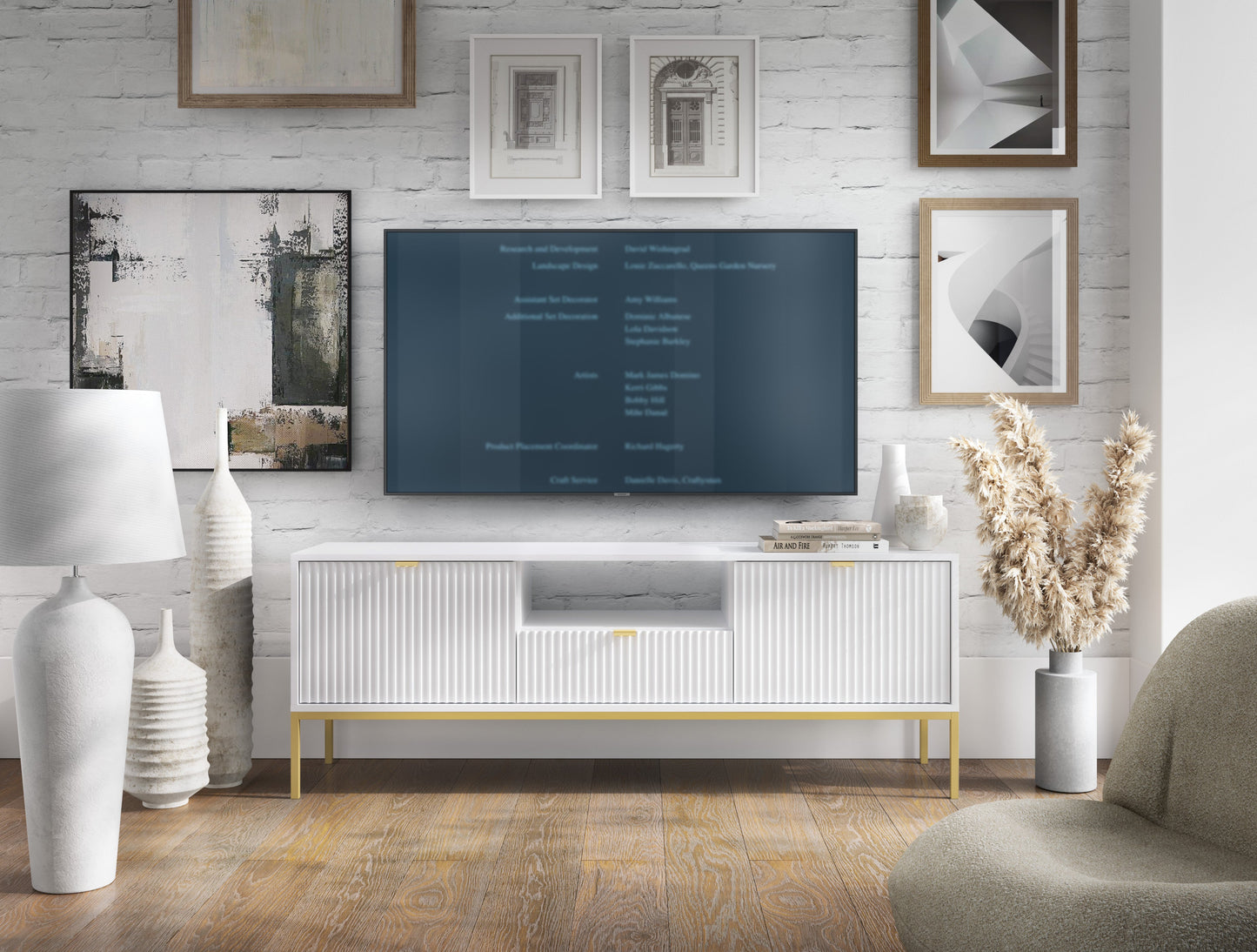 RTV kumode NV 154/56/39 cm balts/zelts - N1 Home