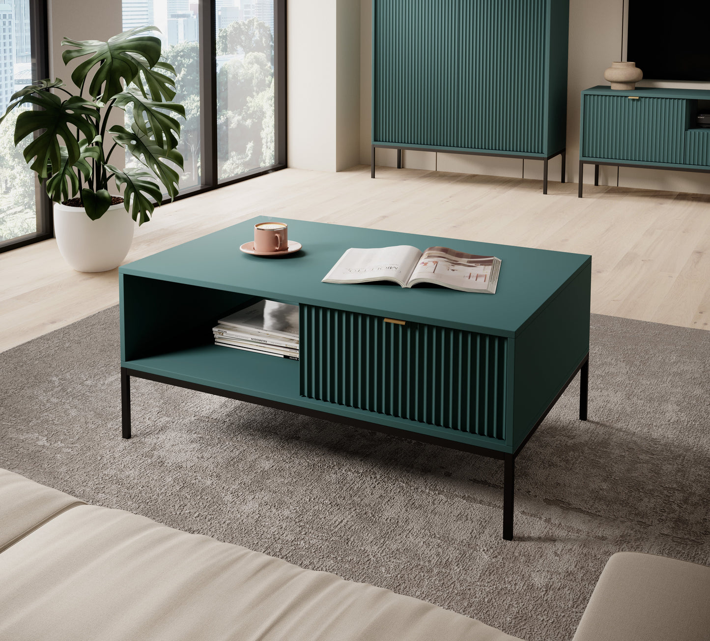 Kafijas galdiņš NV 104/46/68 cm olives/melns - N1 Home