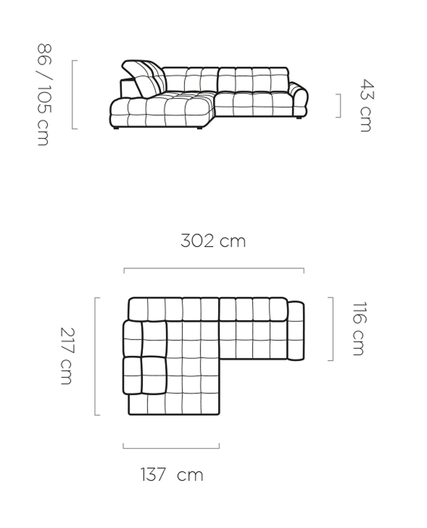 Dīvāns KIKO 302/116/217 cm