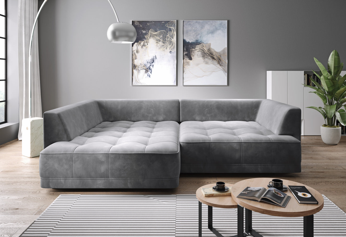 Dīvāns BOHO 286/136/207 cm pelēks