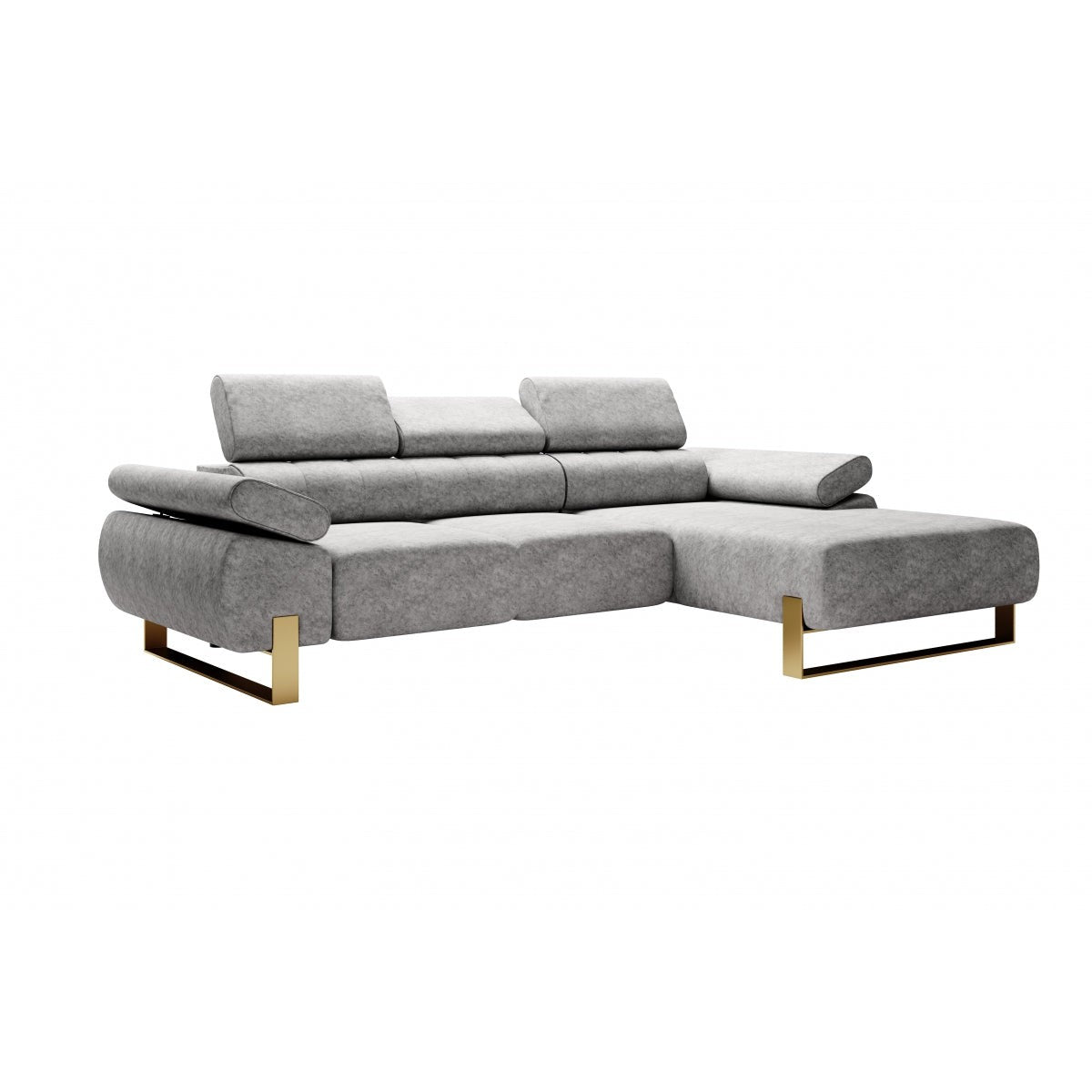 Dīvāns VECA M labais stūris 293/79-96/176 cm gaiši pelēks/zelta kājas - N1 Home