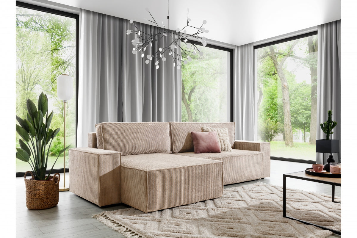 Dīvāns FIBI M kreisais stūris 283/90-77/144 cm bēšs - N1 Home