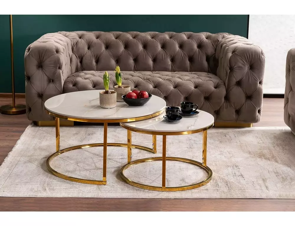 Kafijas galdiņš APENA balts/zelts - N1 Home