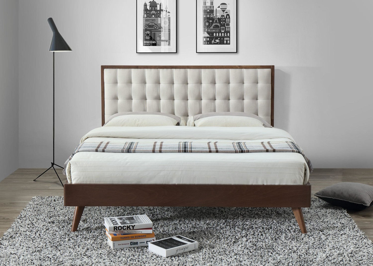 SL 160|200 cm bēša / valriekstu gulta - N1 Home