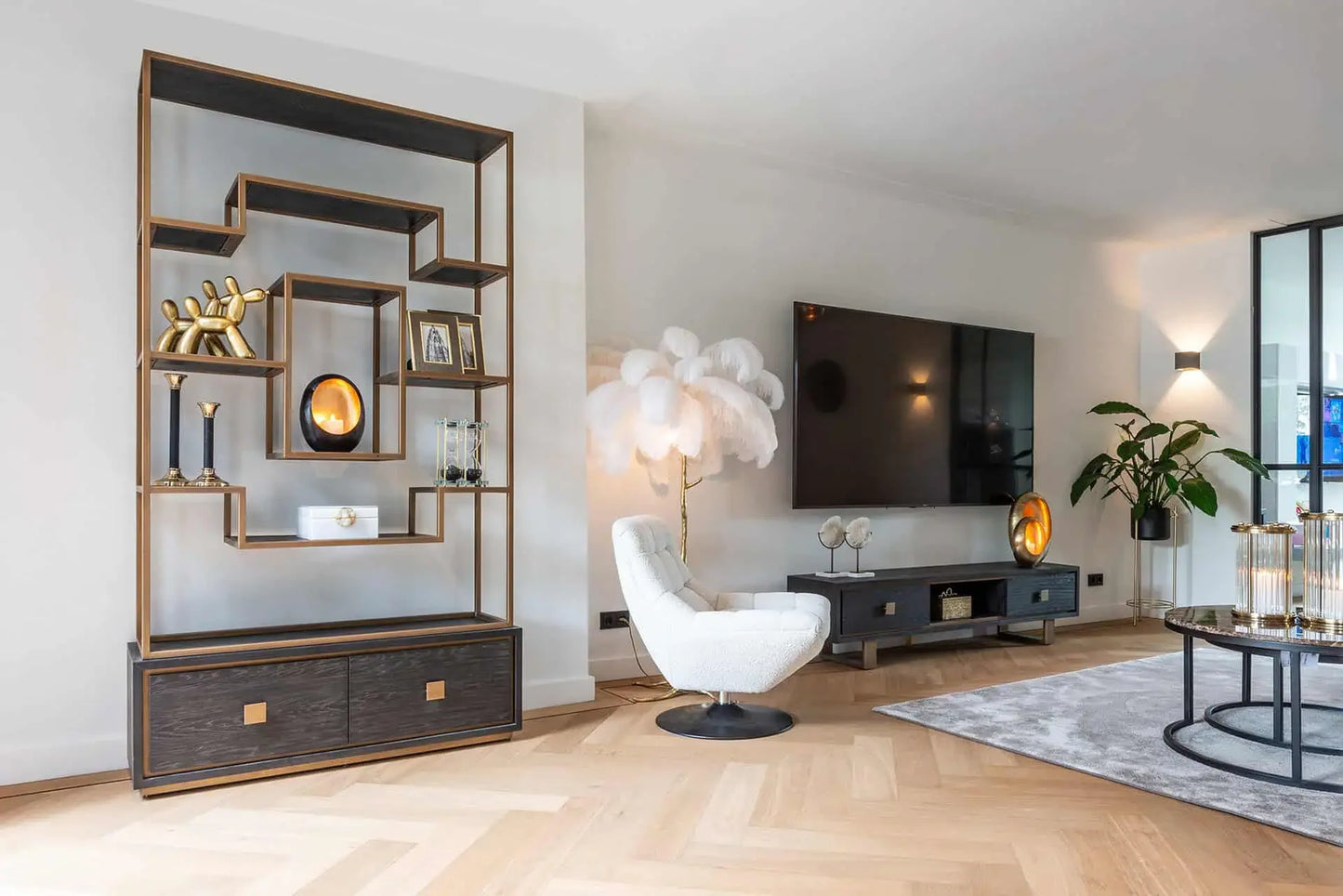 TV skapis Hunter ar 2 atvilktnēm Richmond Interiors 46/190/45 cm melns, rustikāls - N1 Home