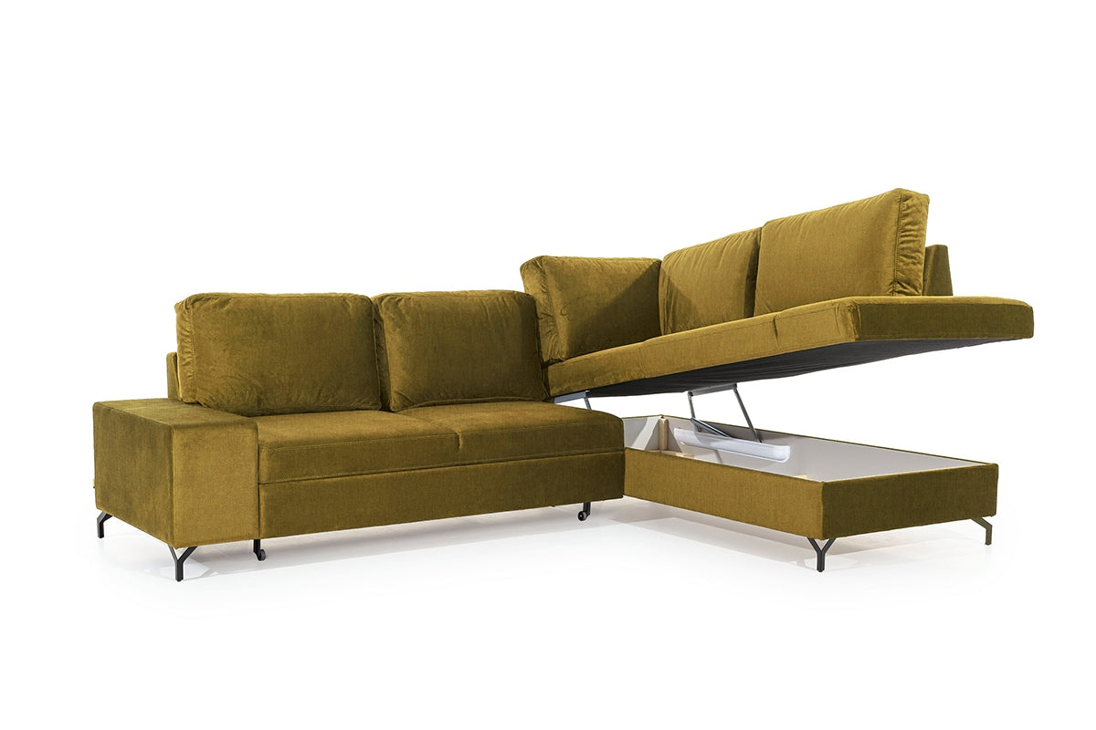 Dīvāns LORY L labais stūris 294/94/215 cm zelts - N1 Home