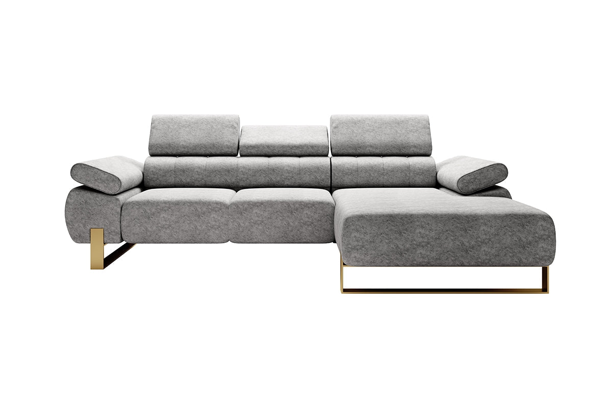Dīvāns VECA M labais stūris 293/79-96/176 cm gaiši pelēks/zelta kājas - N1 Home