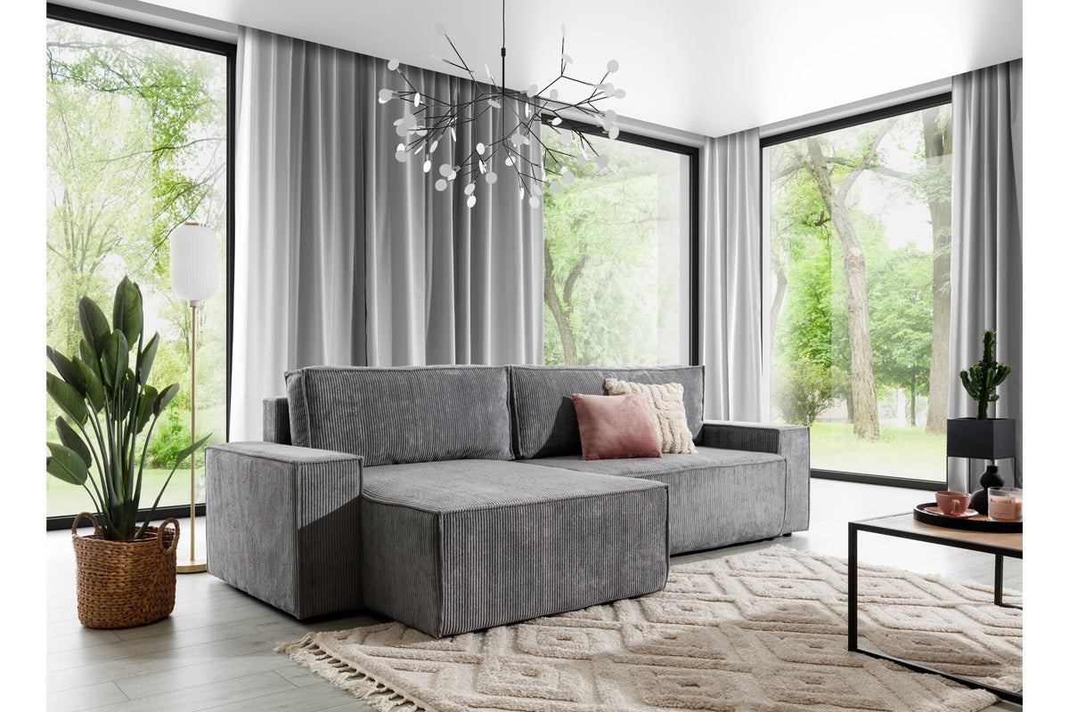 Dīvāns FIBI M kreisais stūris 283/90-77/144 cm pelēks - N1 Home