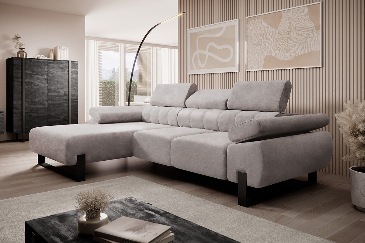 Dīvāns VECA M kreisais stūris 293/79-96/176 cm pelēks/ melnas kājas - N1 Home