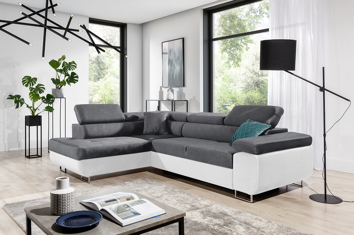 Dīvāns TOKYO kreisais stūris 277/76-98/201 cm tumši pelēks/balts - N1 Home