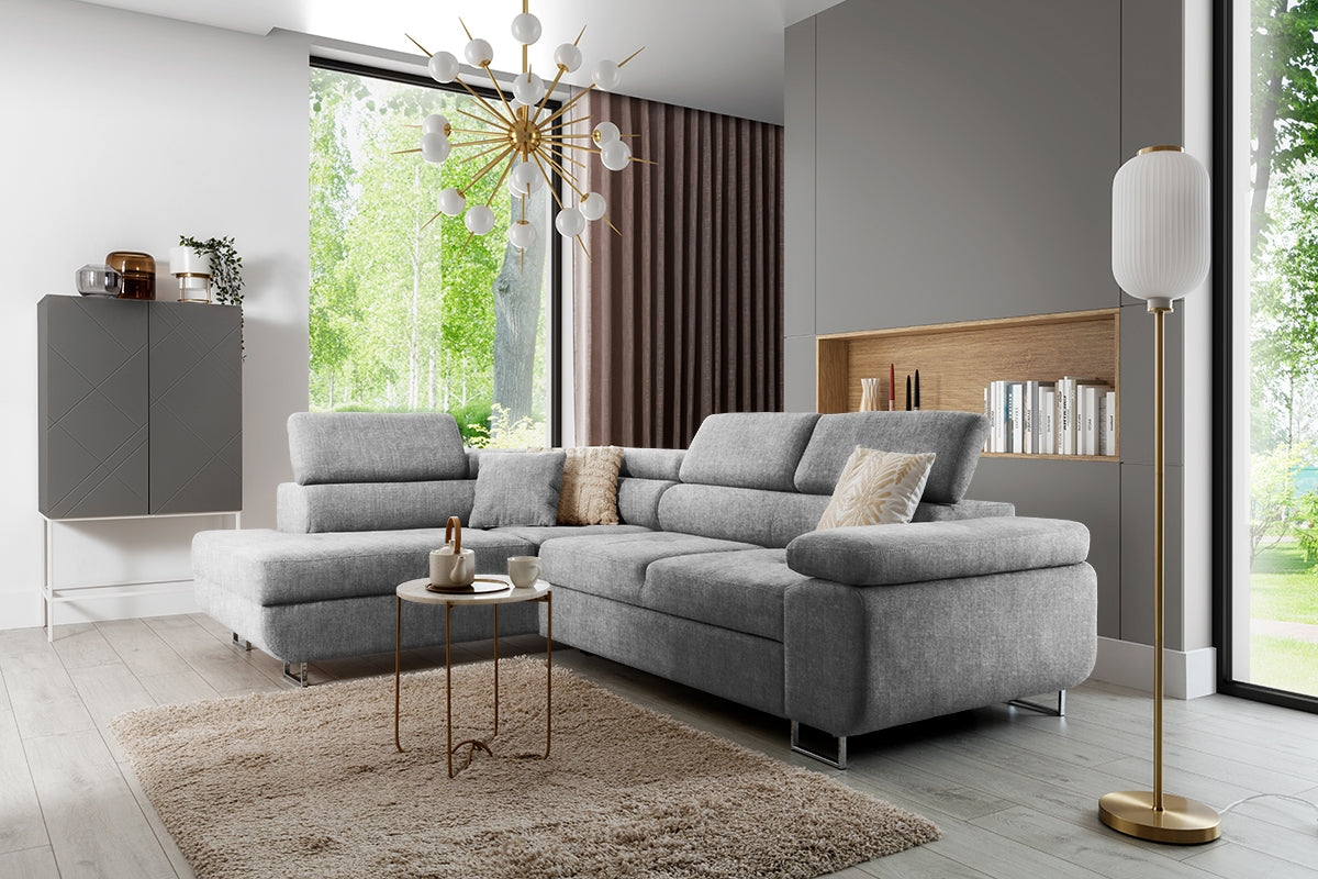 Dīvāns TOKYO kreisais stūris 277/76-98/201 cm gaiši pelēks - N1 Home