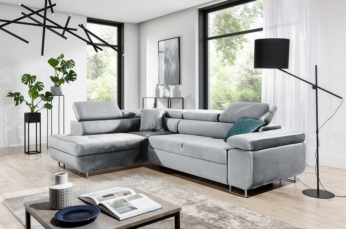 Dīvāns TOKYO kreisais stūris 277/76-98/201 cm pelēks - N1 Home