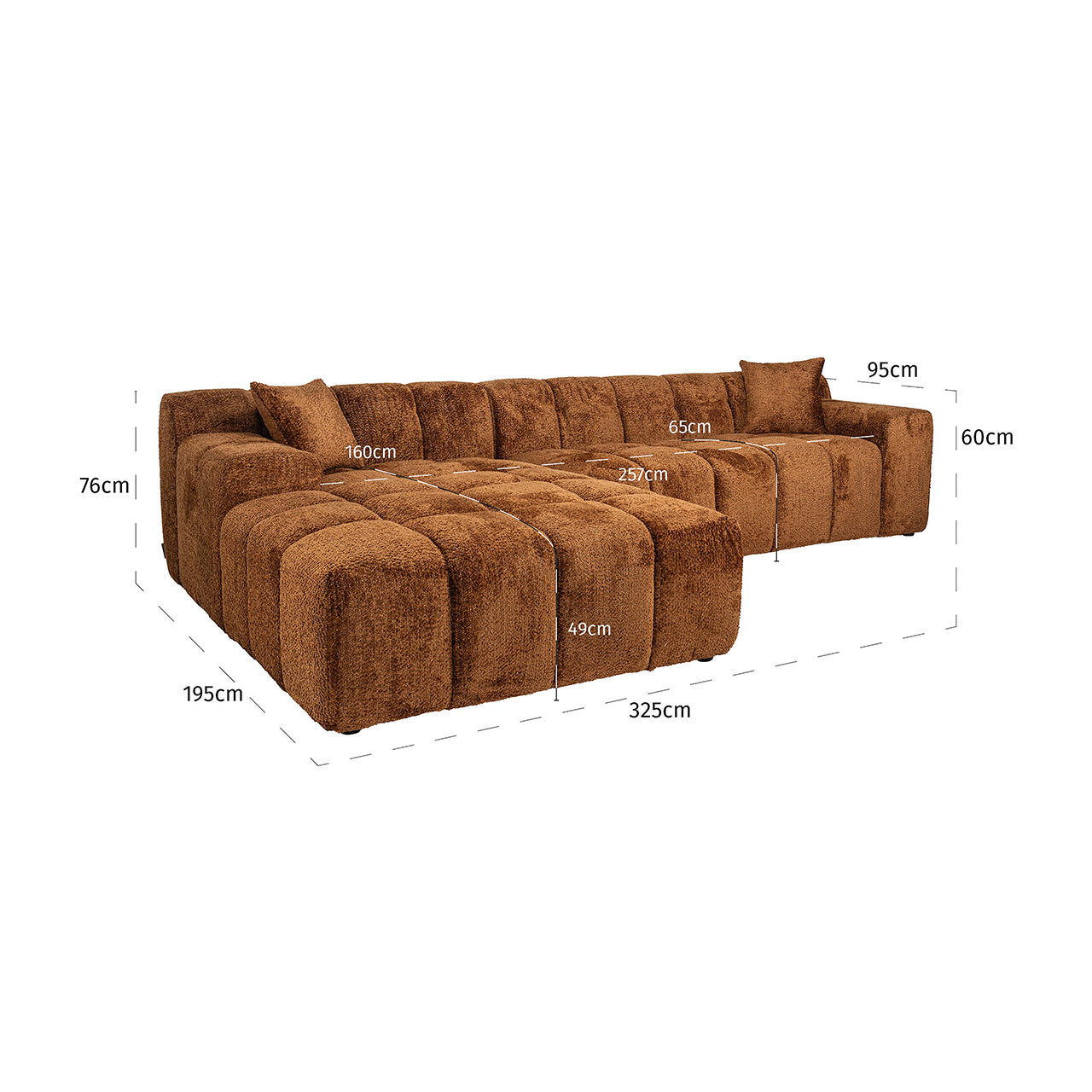 Dīvāns Cube Richmond Interiors 76/325/195 cm Be Lovely 603 Cinnamon
