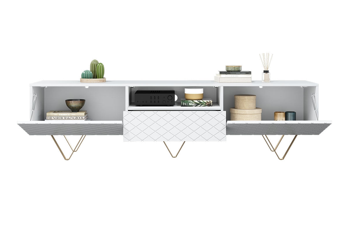 LUKKA RTV kumode 190/51/42 zelta kājas/balts - N1 Home