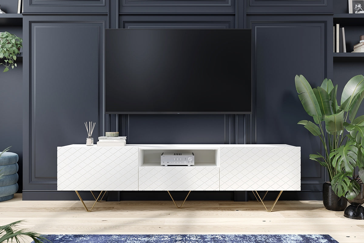 LUKKA RTV kumode 190/51/42 zelta kājas/balts - N1 Home