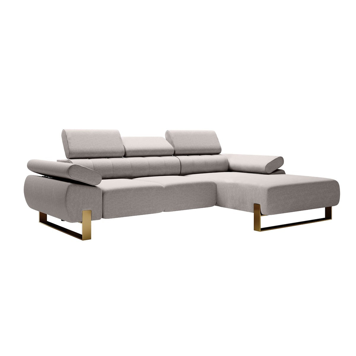 Dīvāns VECA M labais stūris 293/79-96/176 cm pelēks/zelta kājas - N1 Home