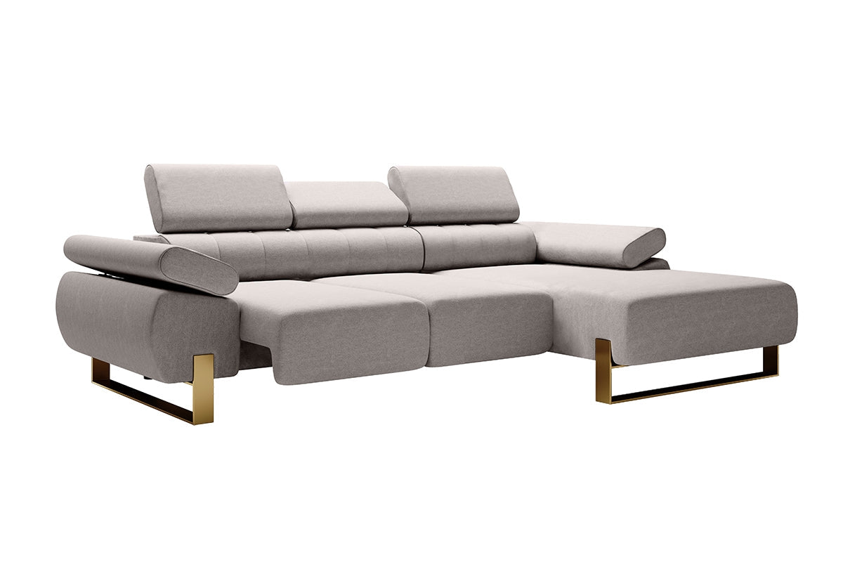Dīvāns VECA M labais stūris 293/79-96/176 cm pelēks/zelta kājas - N1 Home