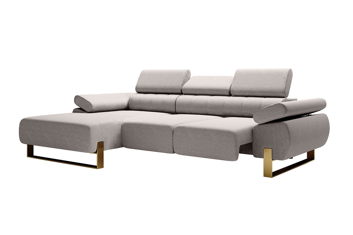 Dīvāns VECA M kreisais stūris 293/79-96/176 cm pelēks/zelta kājas - N1 Home