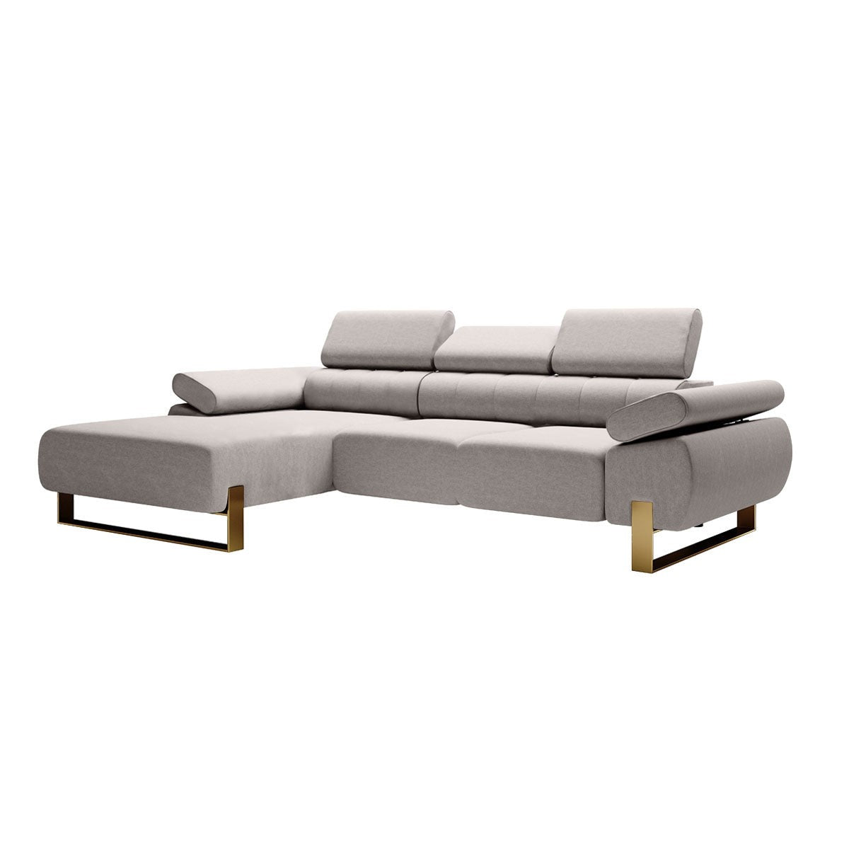 Dīvāns VECA M kreisais stūris 293/79-96/176 cm pelēks/zelta kājas - N1 Home