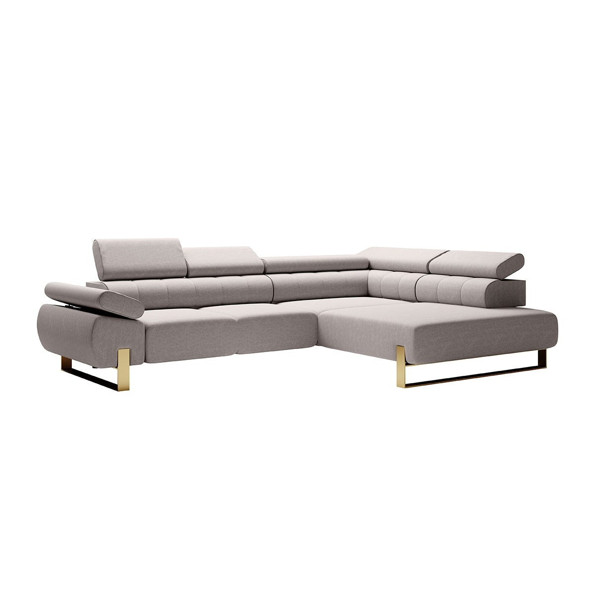Dīvāns VECA L labais stūris 312/79-96/214 pelēks/ zelta kājas - N1 Home