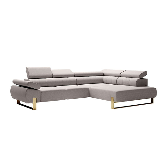Dīvāns VECA L labais stūris 312/79-96/214 pelēks/ zelta kājas - N1 Home