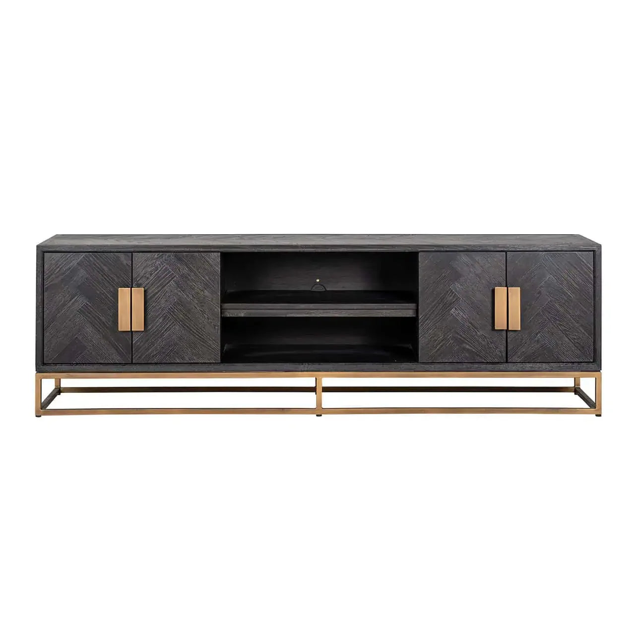 TV skapītis Blackbone misiņš 4 durvis 200 Richmond Interiors 60/200/43 cm melns rustikāls - N1 Home