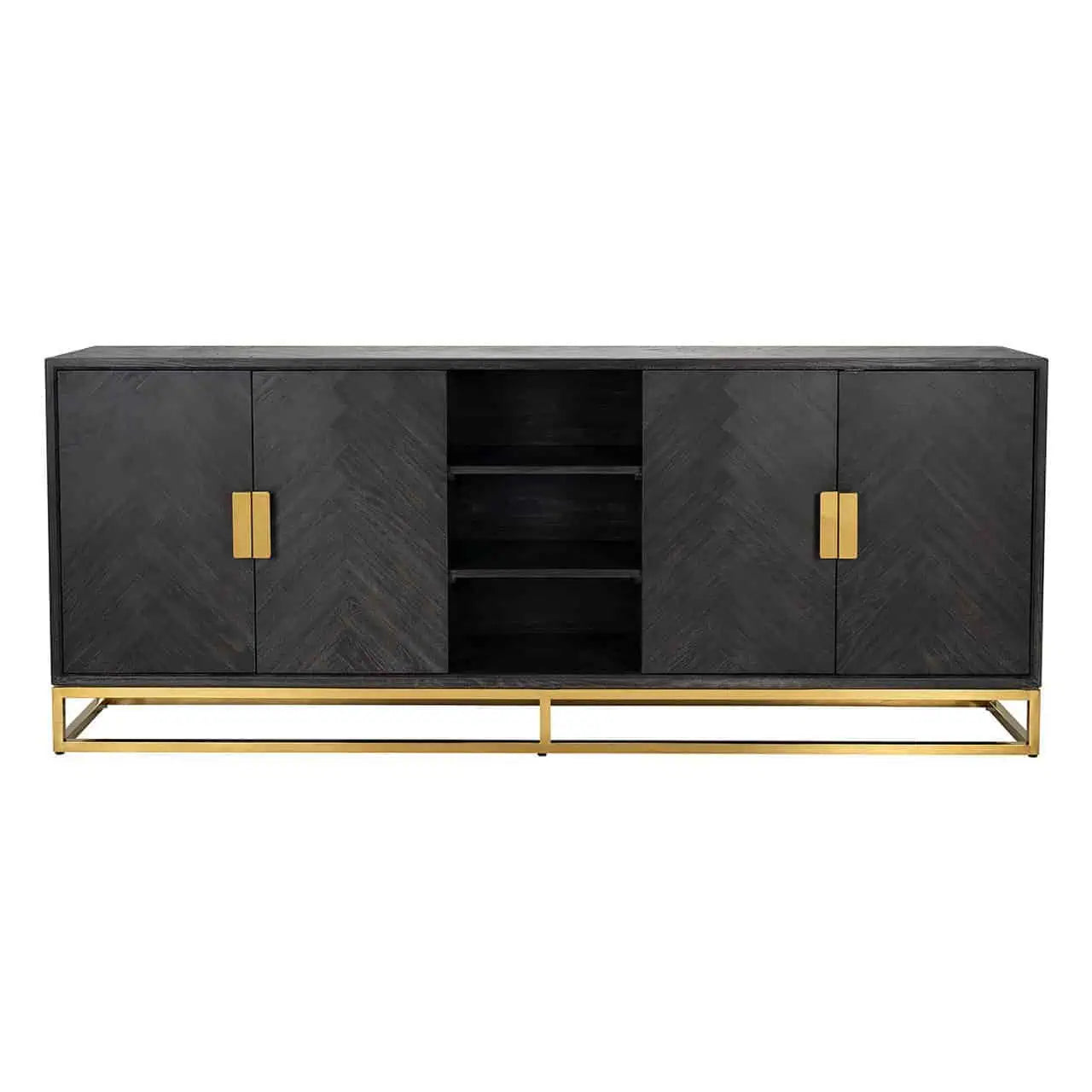 Kumode Blackbone zelta krāsā ar 4 durvīm Richmond Interiors 90/225/45 cm melna rustikāla - N1 Home