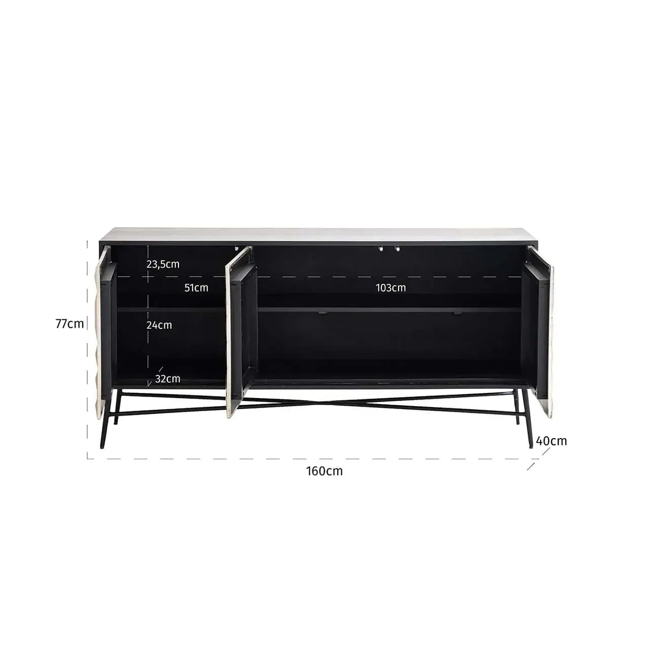 Kumode Tetro Richmond Interiors 77/160/40 cm sudrabs - N1 Home