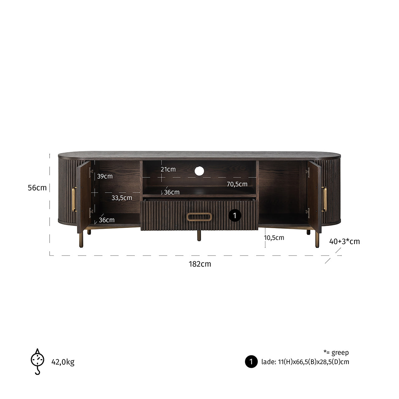 TV skapis Luxor ar 2 durvīm un 1 atvilktni Richmond Interiors 56/181/45 cm brūns - N1 Home