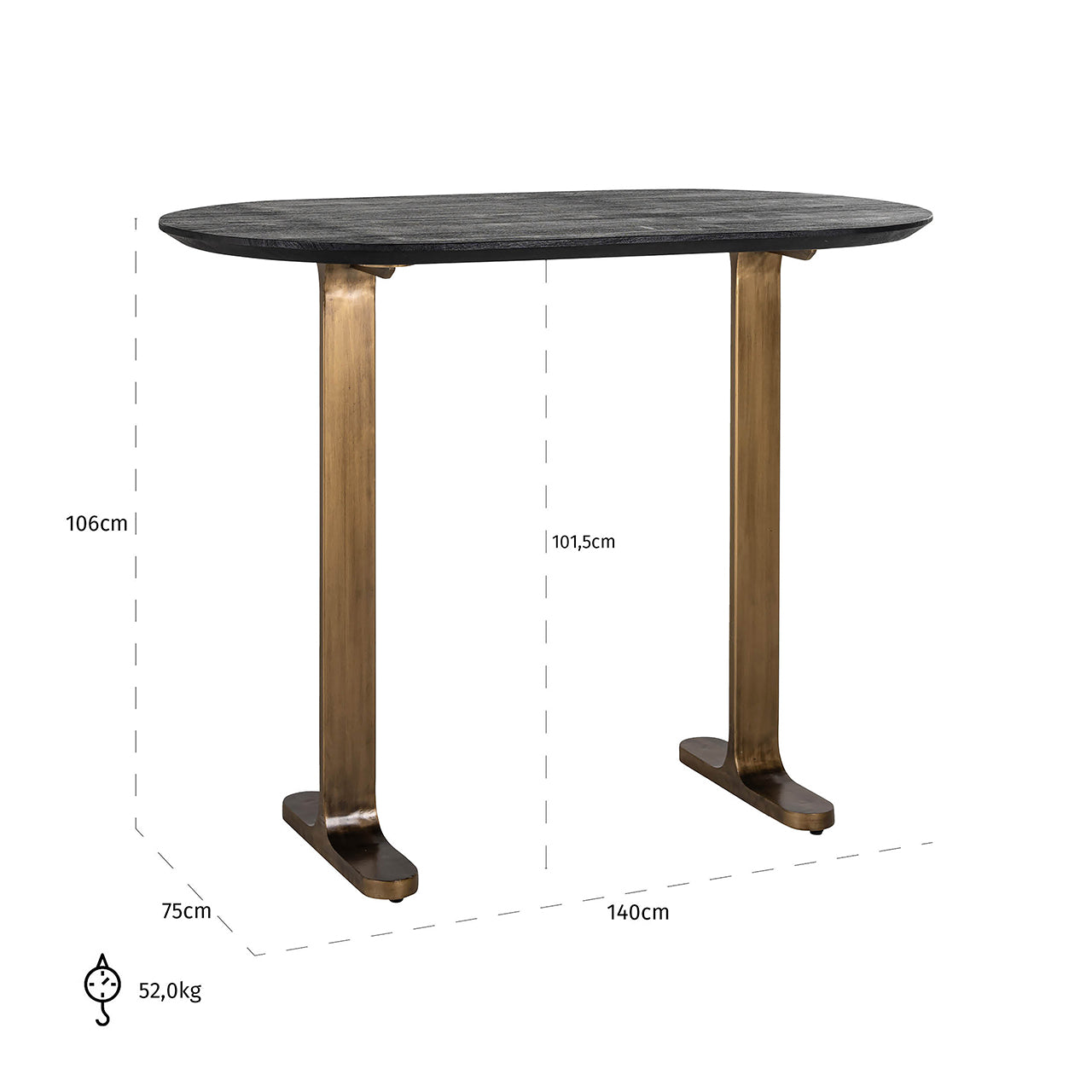 Bāra galds Revelin Richmond Interiors 106/140/75 cm melns/zelts