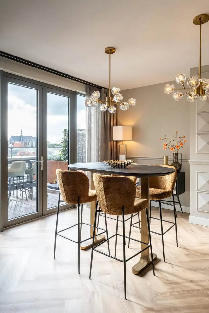 Bāra galds Revelin Richmond Interiors 106/140/75 cm melns/zelts