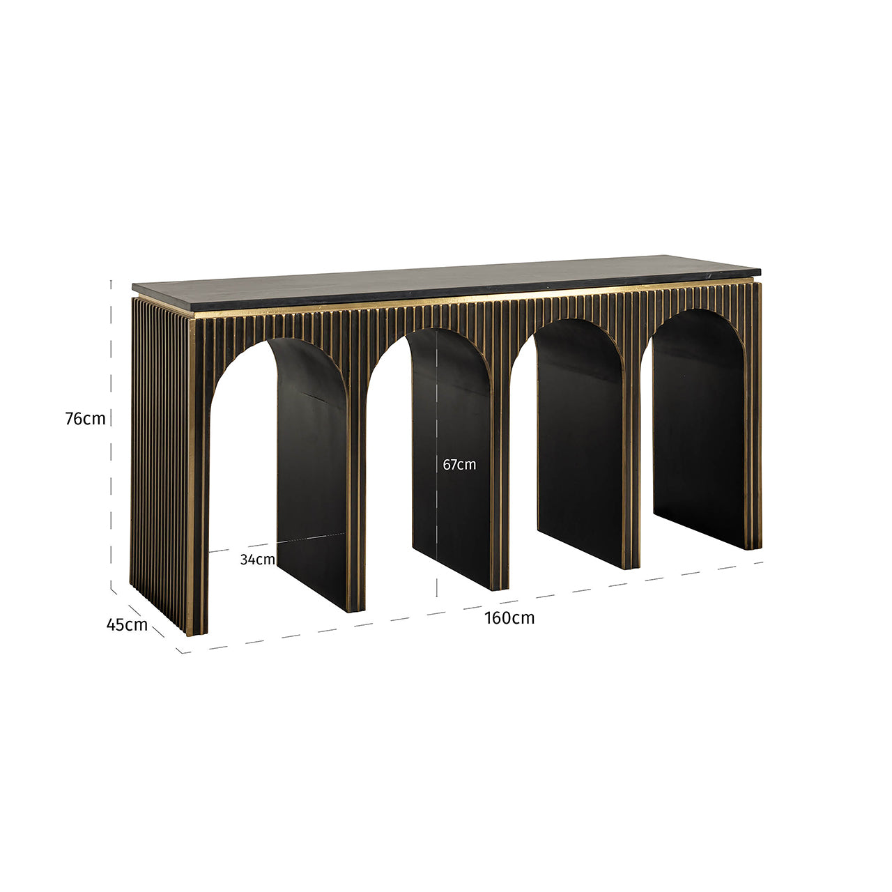 Konsole Les Arcs Richmond Interiors 76/160/45 cm birstēts zelts - N1 Home