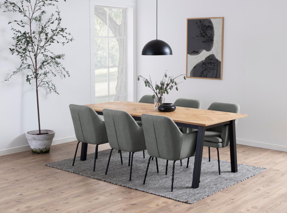 BR taisnstūra pusdienu galds ozolkoks eļļots finieris, pamatne melna 220x95x75 cm