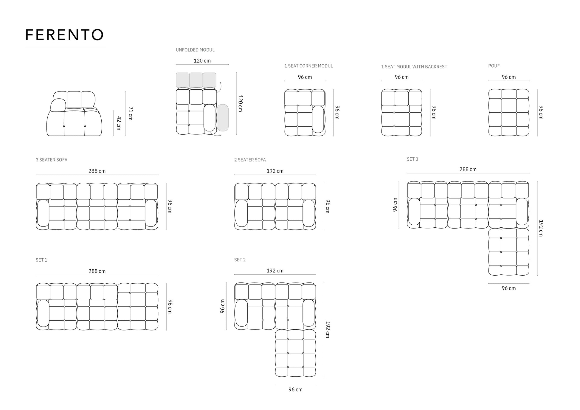Dīvāns Cosmopolitan Design Ferento 288x96x71 cm gaiši zils - N1 Home