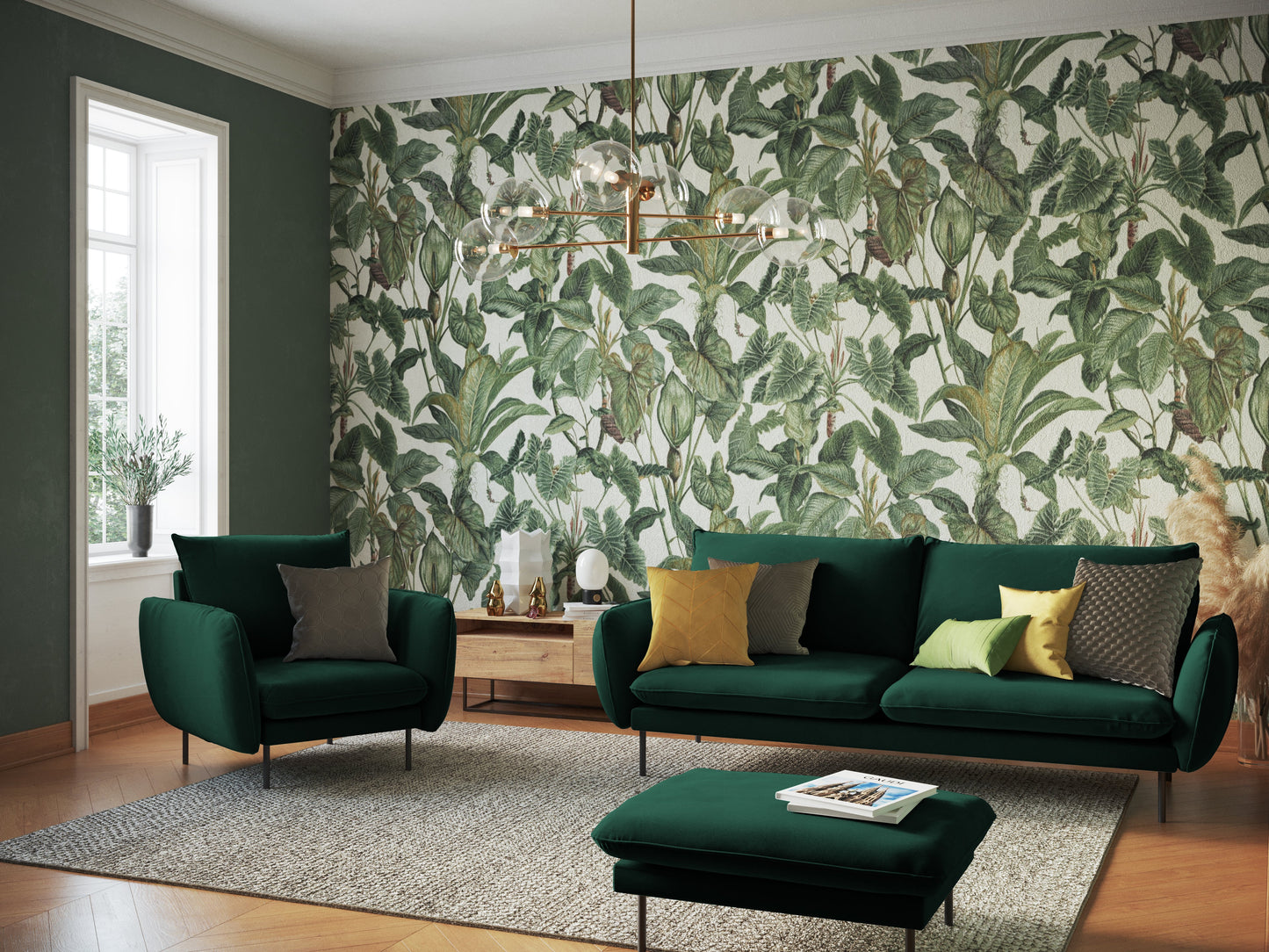 Atzveltnes krēsls Cosmopolitan Design Vienna samta 97x94x95 cm tumši zaļš - N1 Home