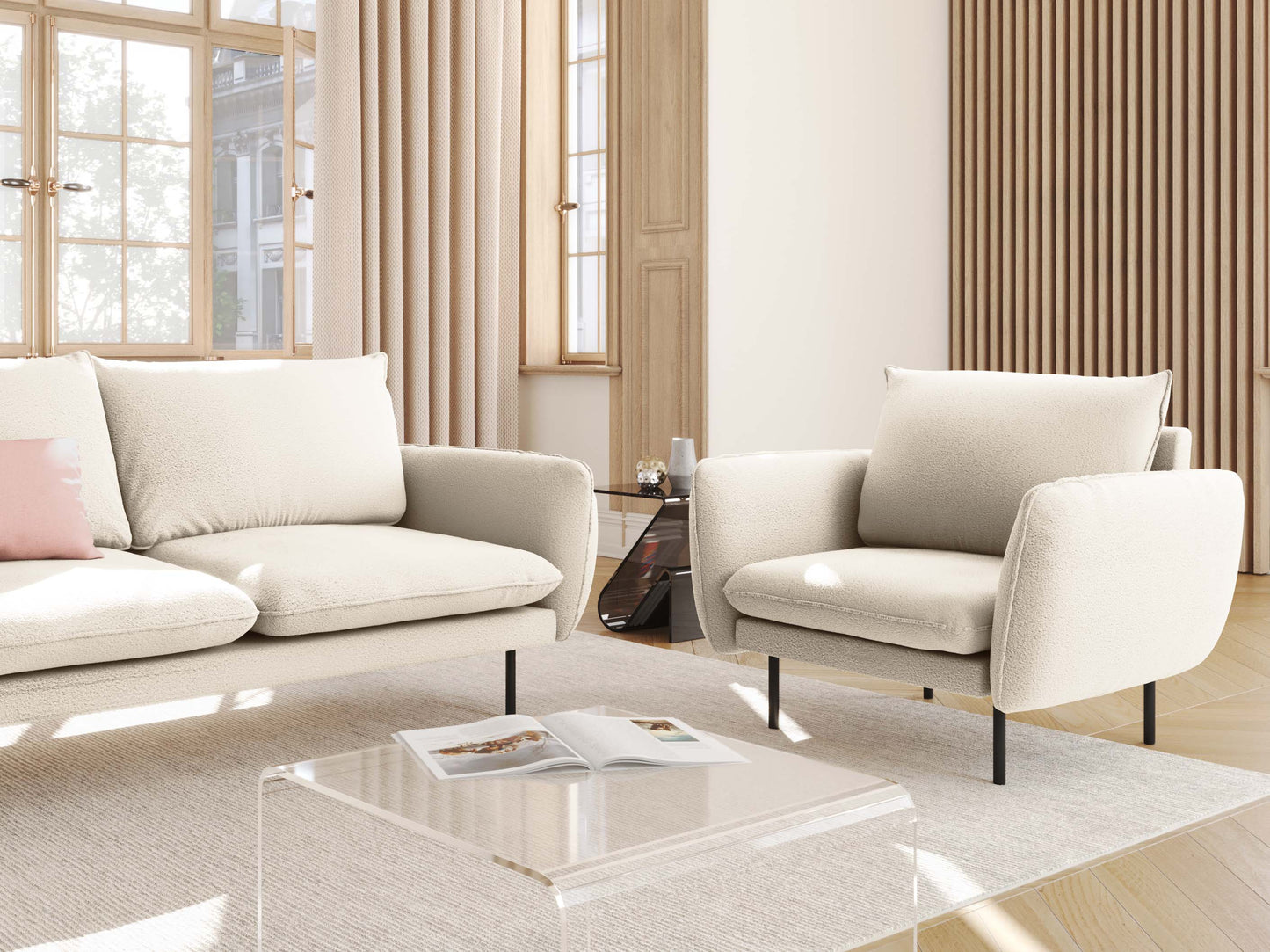 Atzveltnes krēsls Cosmopolitan Design Vienna bukle 97x94x95 cm krēms - N1 Home