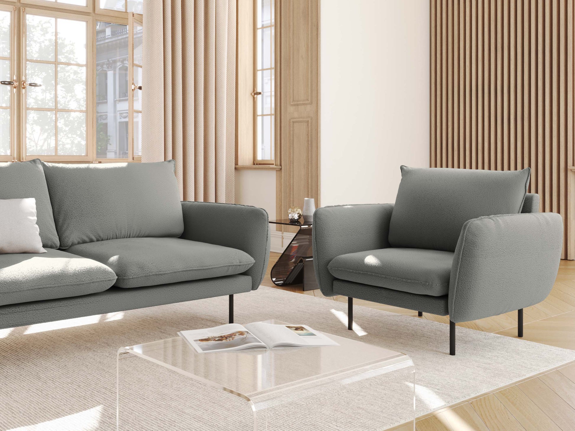 Atzveltnes krēsls Cosmopolitan Design Vienna bukle 97x94x95 cm pelēks - N1 Home