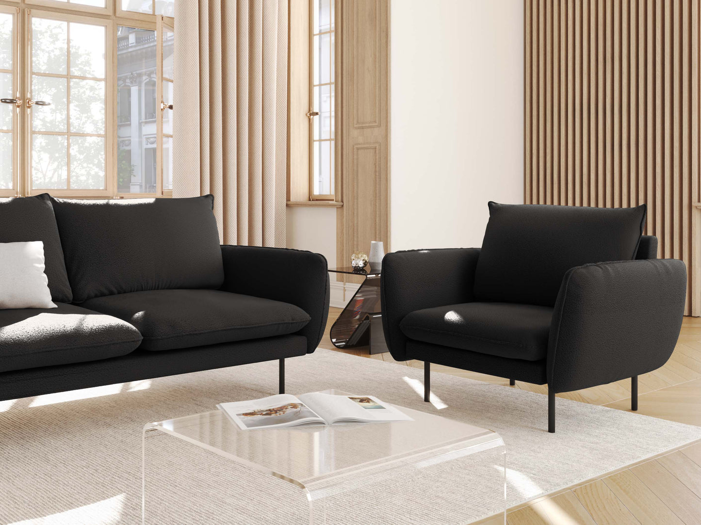 Atzveltnes krēsls Cosmopolitan Design Vienna bukle 97x94x95 cm melns - N1 Home