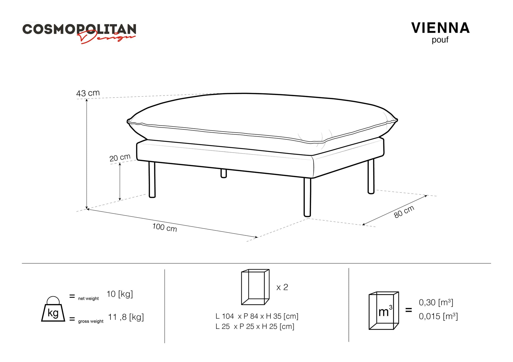 Sols Cosmopolitan Design Vienna 100x80x43 cm debesjums zils - N1 Home